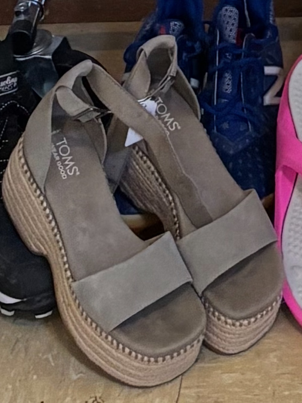 TOMS Laila Platform Sandals in tan or taupe suede